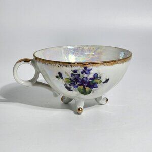 Vintage Footed Bone China Tea Cup With Violet Floral Design & Gold Trim
